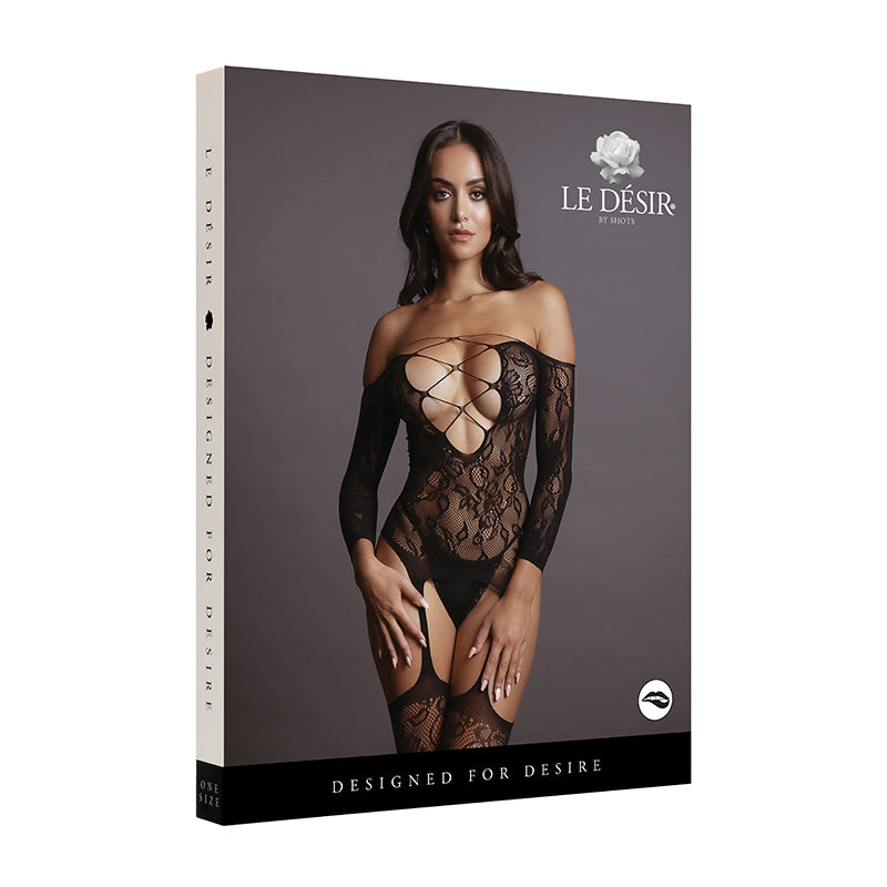 Le Desir Criss Cross Bodystocking Blk Os