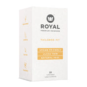 Royal Tailored Fit Ultra Thin Vegan Condoms - Premium Lubricated Condom Pack - Unflavored Lubricant, Organic Latex Rubber - Odorless, Slim, Natural Feel - Safe & Durable Male Contraceptives - 20 Count