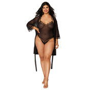 Dg Mesh Robe & Strappyback Teddy Blk 3Xl