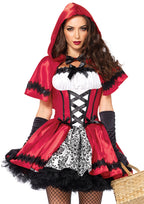 2PC.Gothic Red Riding Hood,peasant dress and hooded cape SMALL RED/WHITE