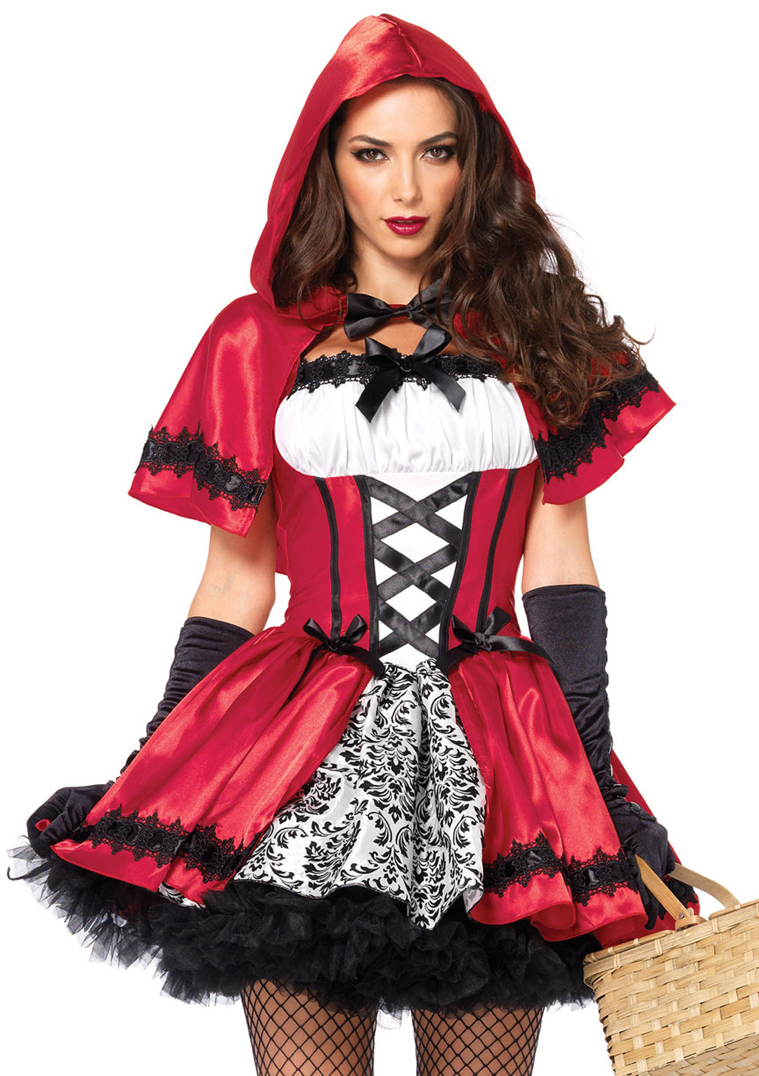 2PC.Gothic Red Riding Hood,peasant dress and hooded cape SMALL RED/WHITE