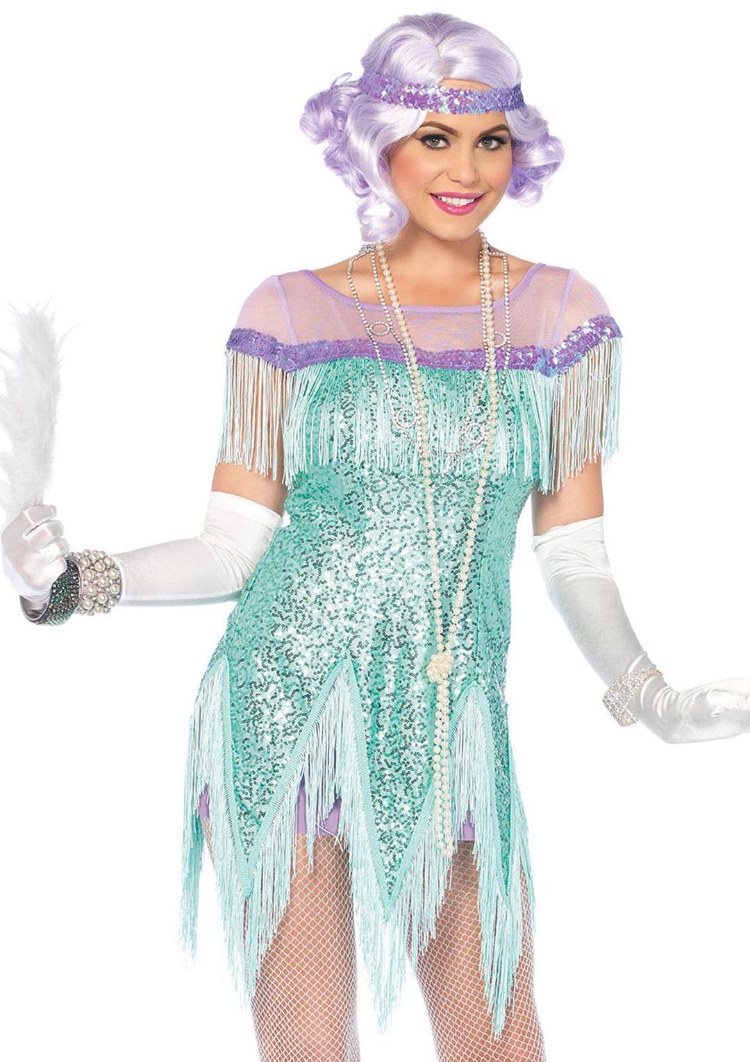 2 PC Foxtrot Flirt Costume, Includes Fringe Trimmed Sequin Dress with Zigzag Hem and Sequin Headband