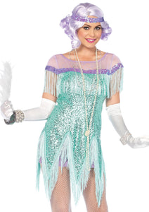 2 PC Foxtrot Flirt Costume, Includes Fringe Trimmed Sequin Dress with Zigzag Hem and Sequin Headband