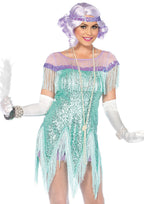 2 PC Foxtrot Flirt Costume, Includes Fringe Trimmed Sequin Dress with Zigzag Hem and Sequin Headband