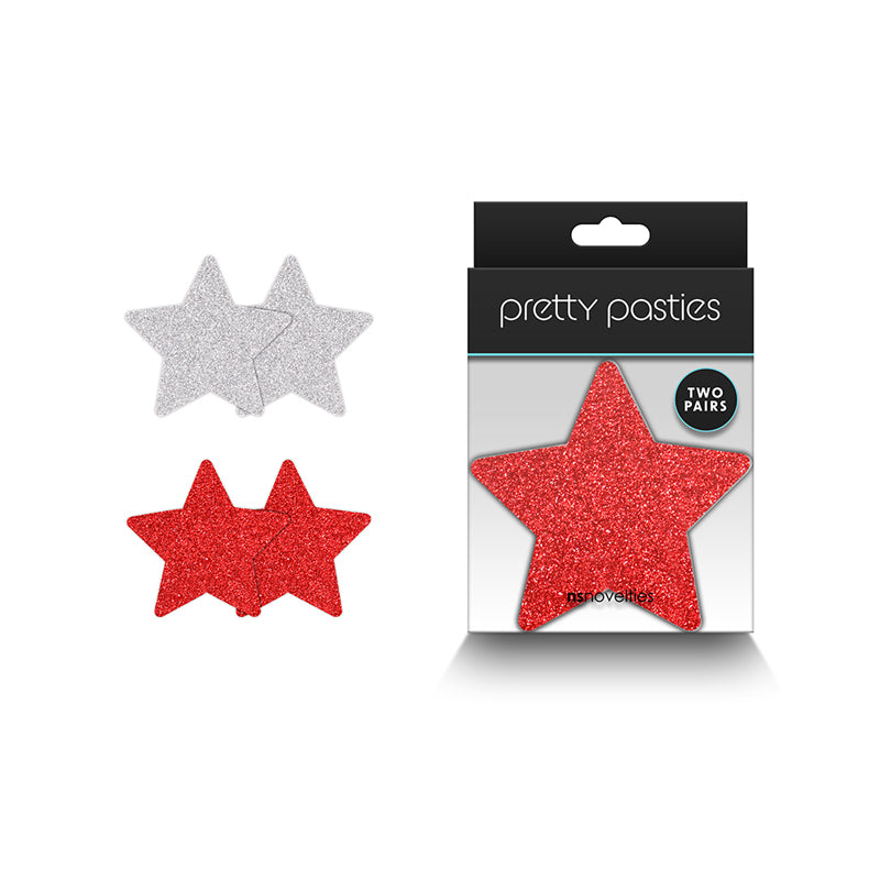 Pretty Pasties Glitter Stars Rd/Sil 2Pr