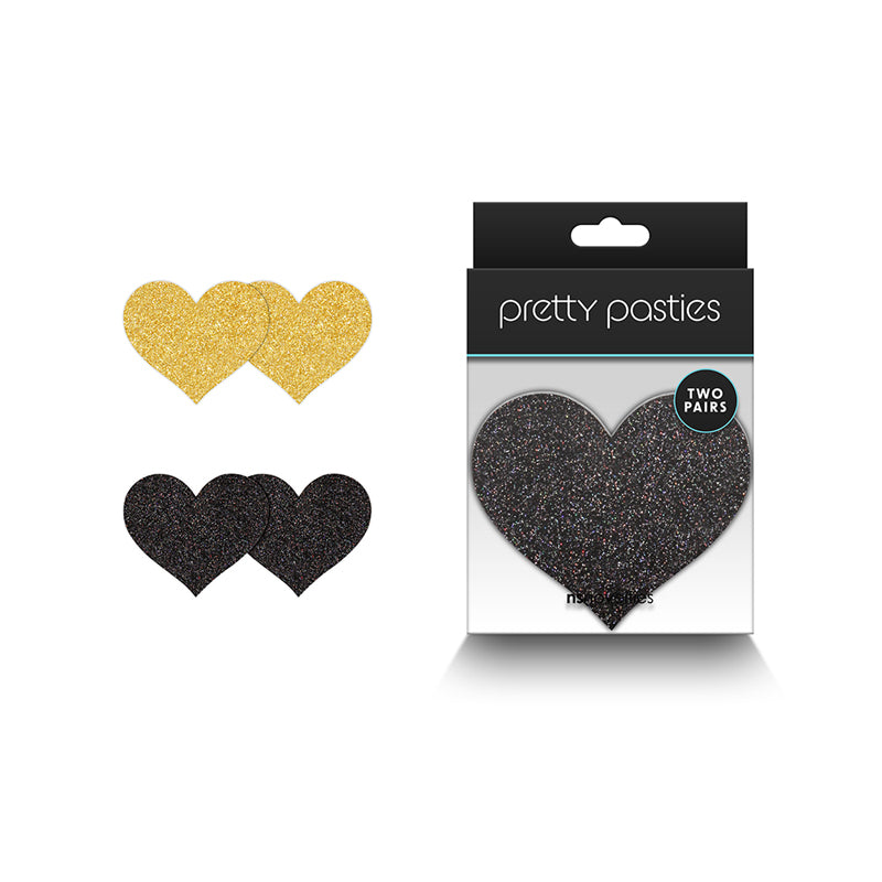Pretty Pasties Glitter Hearts Bk/Gold 2P