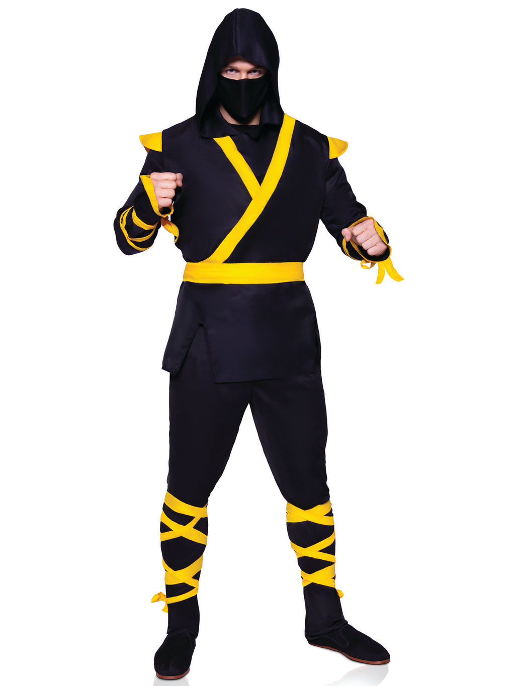 5PC Ninja, includes shirt with attached wraps, belt, pants with attached wraps, face mask, and detachable hood