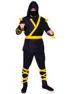 5PC Ninja, includes shirt with attached wraps, belt, pants with attached wraps, face mask, and detachable hood