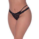 Ms Ooh La Lace Cross Split Tanga Blk Qs