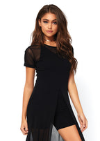 Leg Avenue Sheer mesh high slit long dres Black Color