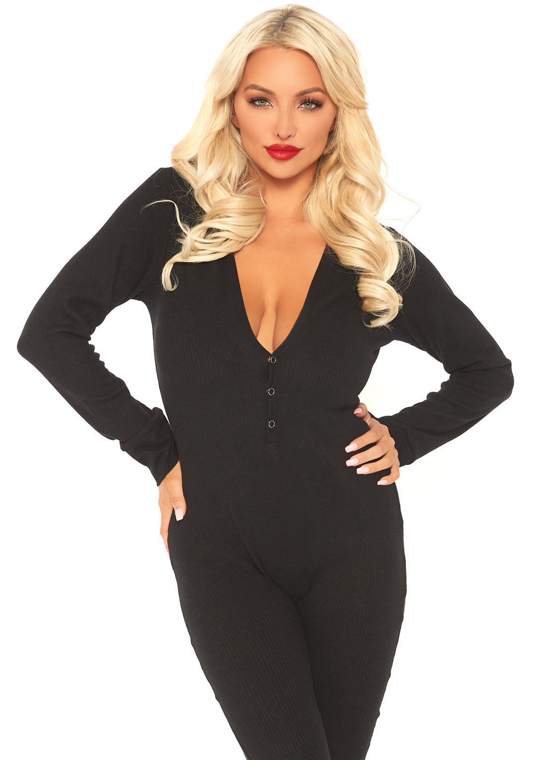 Leg Avenue Cozy brushed rib long johns wi Black Color