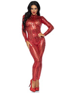 Laser cut metallic catsuit.
