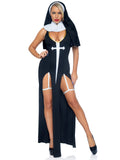 3 PC Sultry Sinner, includes dual slit garter dress with vinyl cross detail, vinyl collar, and nun habit.
