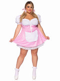 Gingham dress with lace up front and attached apron.