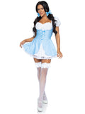 Gingham dress with lace up front and split skirt accent.