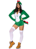 Comfy Super Dino, features ultra-soft velvet plush zip up romper with egg zipper pull, scalloped spine, and cheeky paneled booty