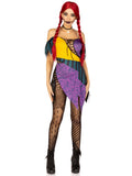 3 PC Darling Rag Doll, includes patchwork dress with adjustable lace ups and tattered skirt, detachable clear straps, and skull 