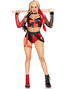 2 PC Crime Spree Sweetie, includes zip up crop top with gloved net sleeves and bottoms with attached garter.