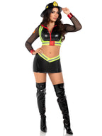 3 PC Five Alarm Fire Fighter, includes zip-up crop top, reflective harness, and mini skirt.