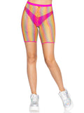 Ombre rainbow woven net biker shorts.