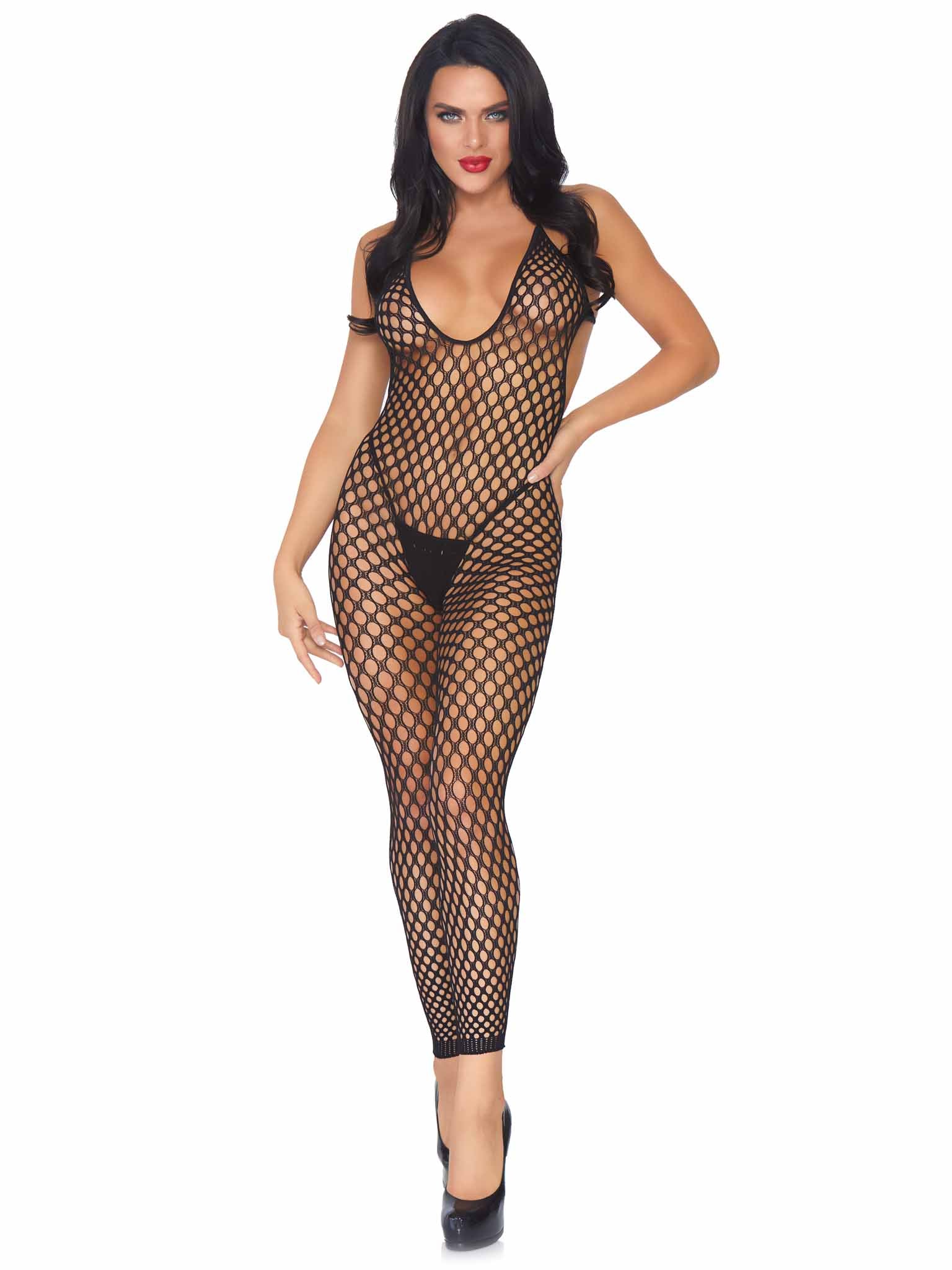 Halter Crochet Net Footless Lingerie Jumpsuit