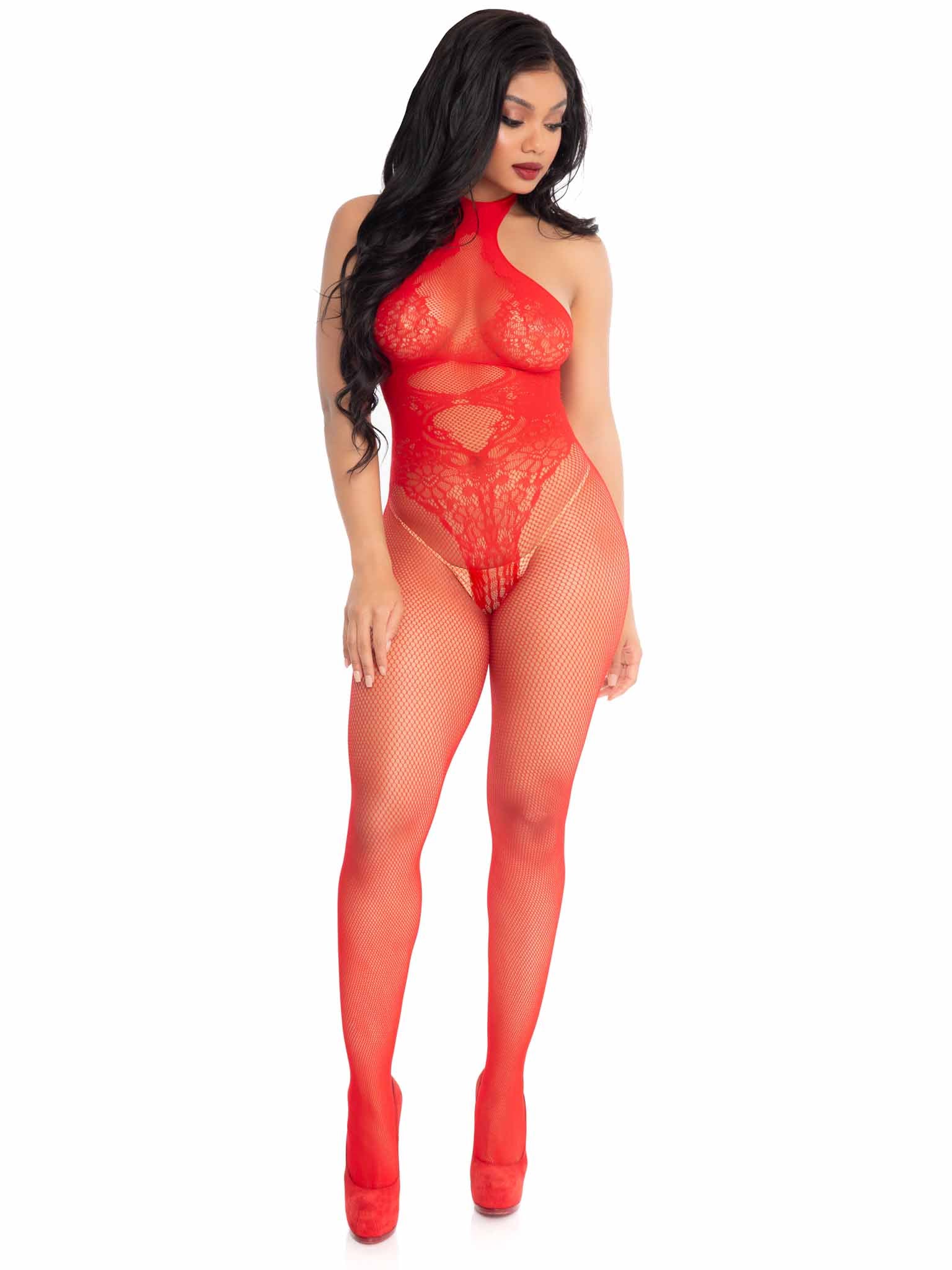 Fishnet seamless halter bodyst