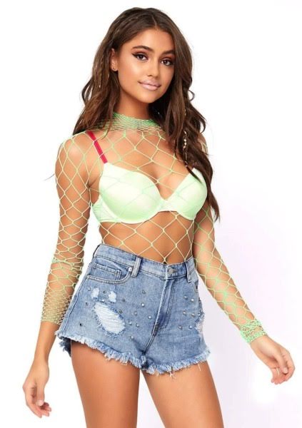 Leg Avenue High neck fence net long sleev Neon Green Color