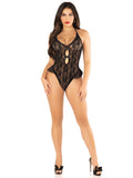 Floral Lace Halter Teddy with Mini Bow Detail and Flutter Accent