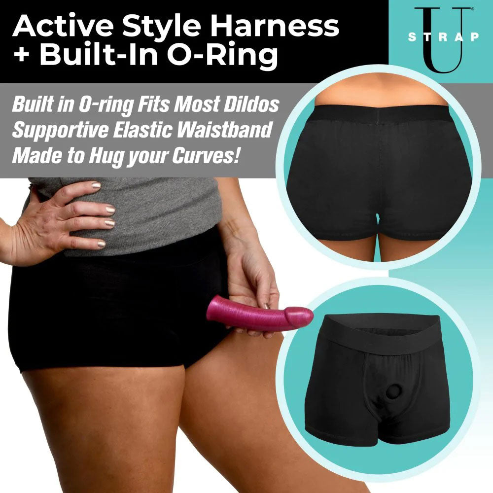 Strap U Mod Active Style Boxer-Brief Strap-On Harness With Built In O-Ring. Pegging Toys For Couples & Sex Adult Women And Men. Cotton Spandex Machine Washable Black Size 2Xl (Ae810-2Xl)