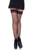 Plus Size Stay Up Lace Top Spandex Fishnet Thigh Highs with Backseam