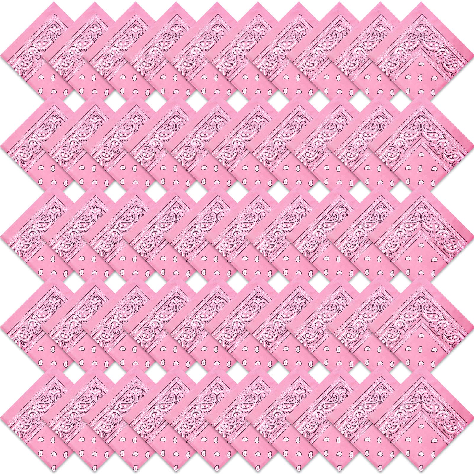 50 Pcs Bandanas Paisley Cowboy Polyester Bandanas Bulk Multi Purpose Headband for Men Women Party Costume (Pink)