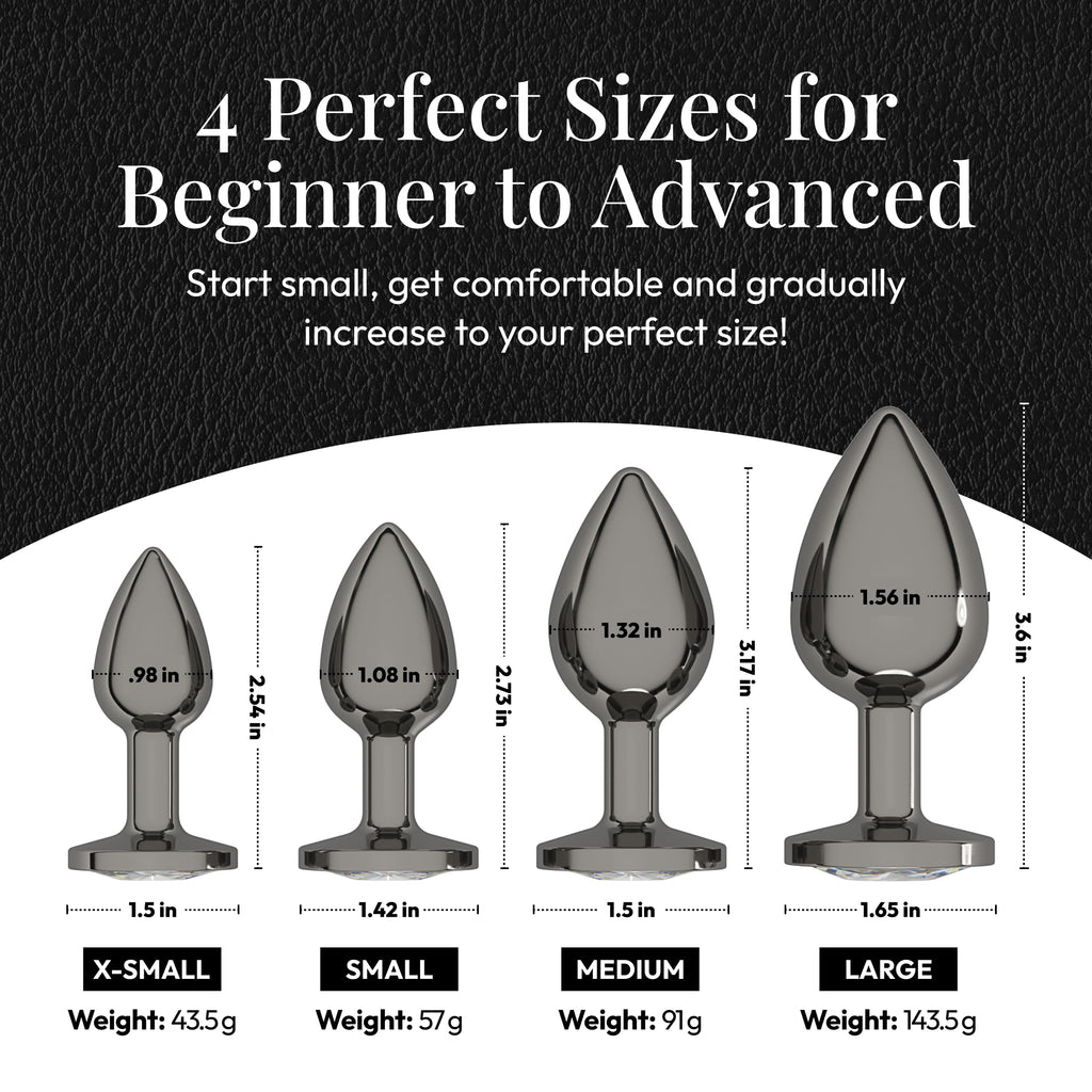Session Jewel Butt Plug Beginner 4 Piece Set - Extra Small, Small, Medium, Large - Wide Base Prevents Slippage - Metal Anal Sex