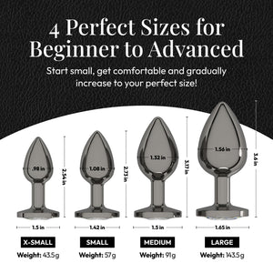Session Jewel Butt Plug Beginner 4 Piece Set - Extra Small, Small, Medium, Large - Wide Base Prevents Slippage - Metal Anal Sex