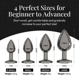 Session Jewel Butt Plug Beginner 4 Piece Set - Extra Small, Small, Medium, Large - Wide Base Prevents Slippage - Metal Anal Sex