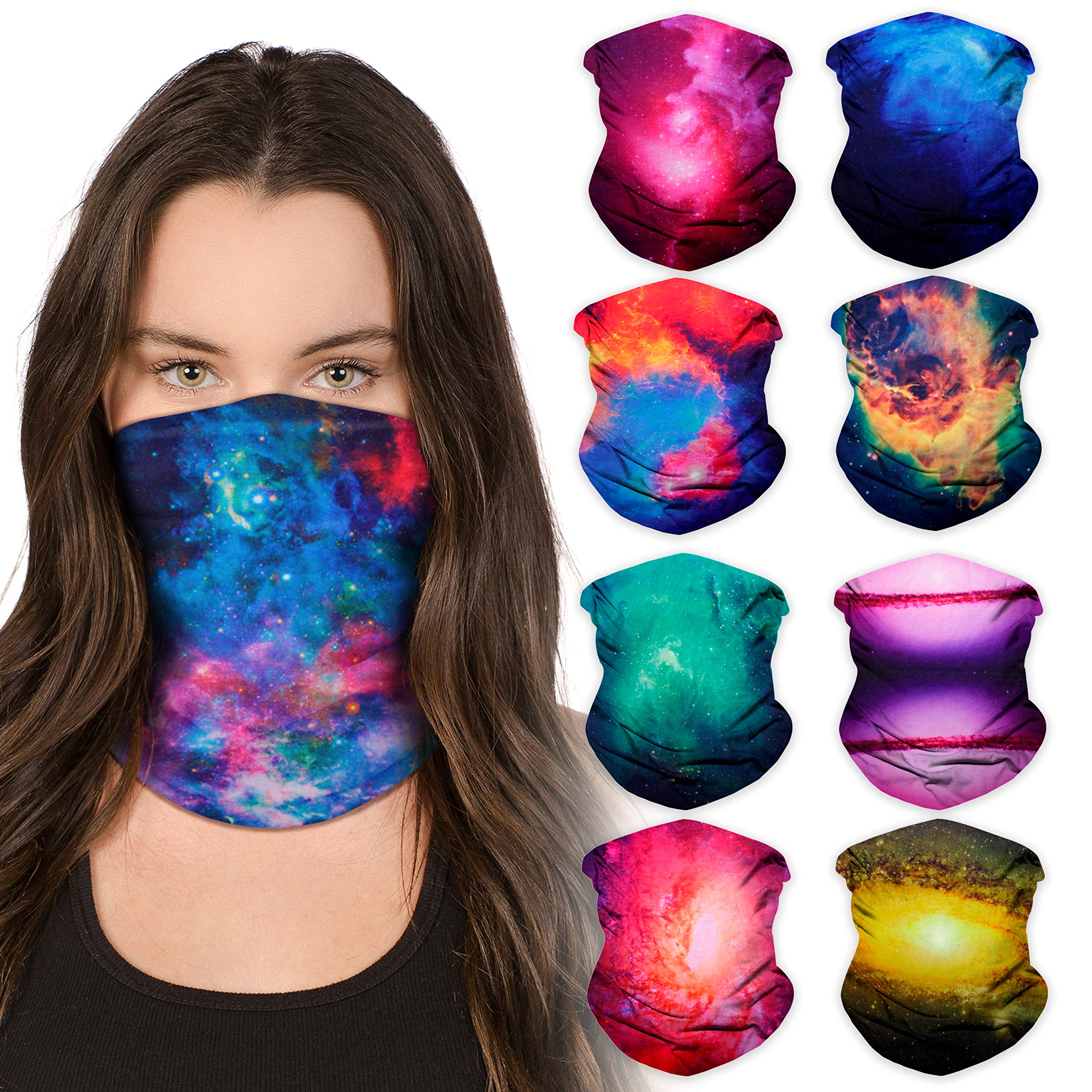 Sojourner Neck Gaiter, Bandana, Buff (9 Pack) - Face Cover for Men, Women, and Teens - Neck Warmer UV Sun Protection Gator (Rave
