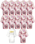 Patelai 12 Pcs Bride Bridesmaid Robe Set Floral Glitter Short Satin Kimono Robe for Women Bachelorette Party(White, Pink)