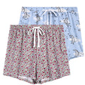 Korelayer 2 Pack Pajama Shorts for Women Cotton Sleep Shorts Casual Lounge Pants Drawstring Pj Bottoms,Flowers & White Clouds,Sm