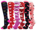Winterlace Heart Print Crew Socks for Women, Bulk Valentines Day Pink Love Colorful Pattern Novelty Galentines, Mothers Day