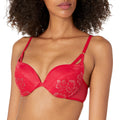 Maidenform Underwire Demi Bra, Best Push-Up Bra with Wonderbra Technology, Smoothing Lace-Trim Bra with Push-Up Cups, Crimson Su