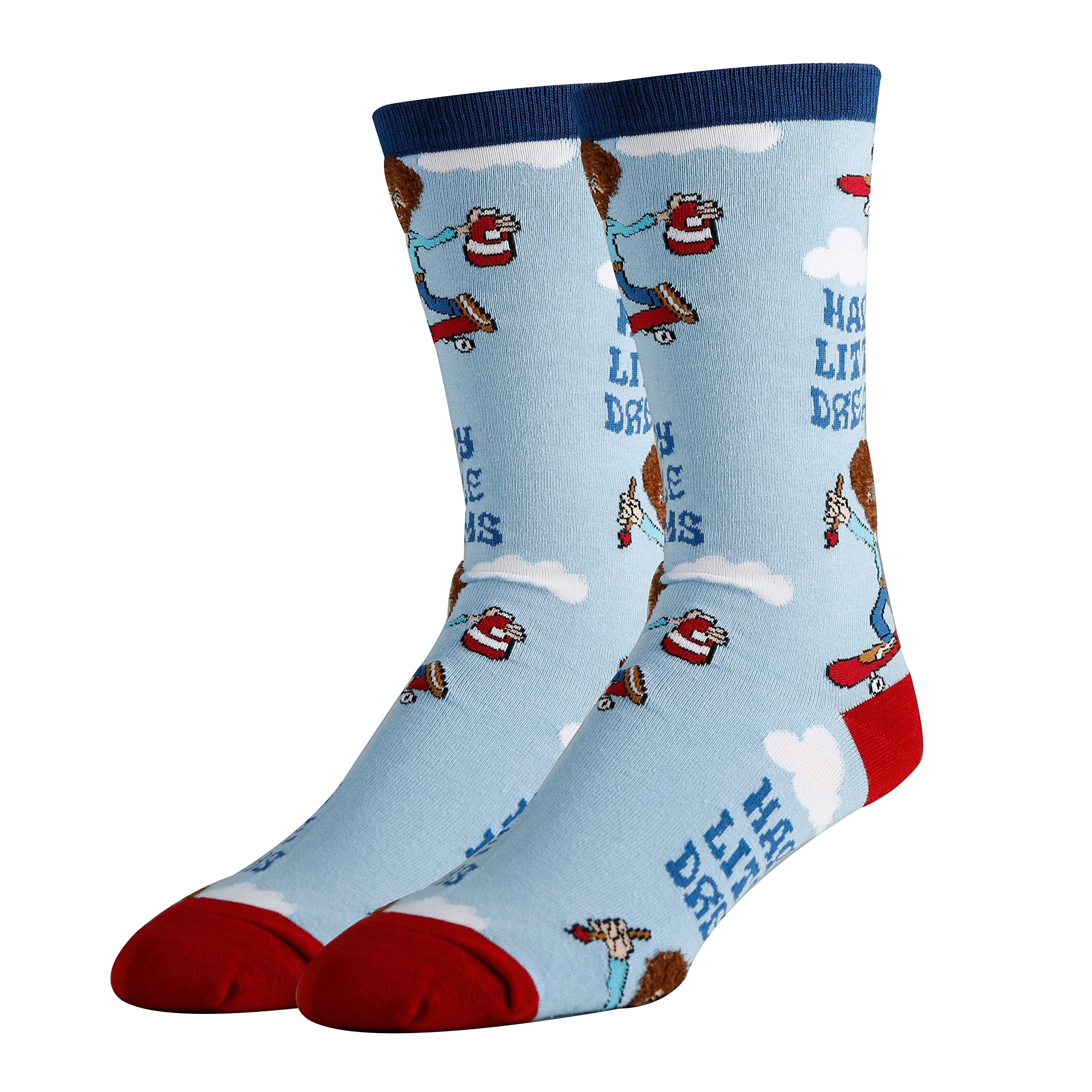 Oooh Yeah Mens Novelty Crew Exclusive Crew Socks for Bob Ross, Funny Crazy Dress Cotton Socks, Happy Little Dreams, Size 8-13