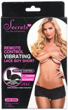 Secrets Remote Control Lace Boy Short Vibrator, Black
