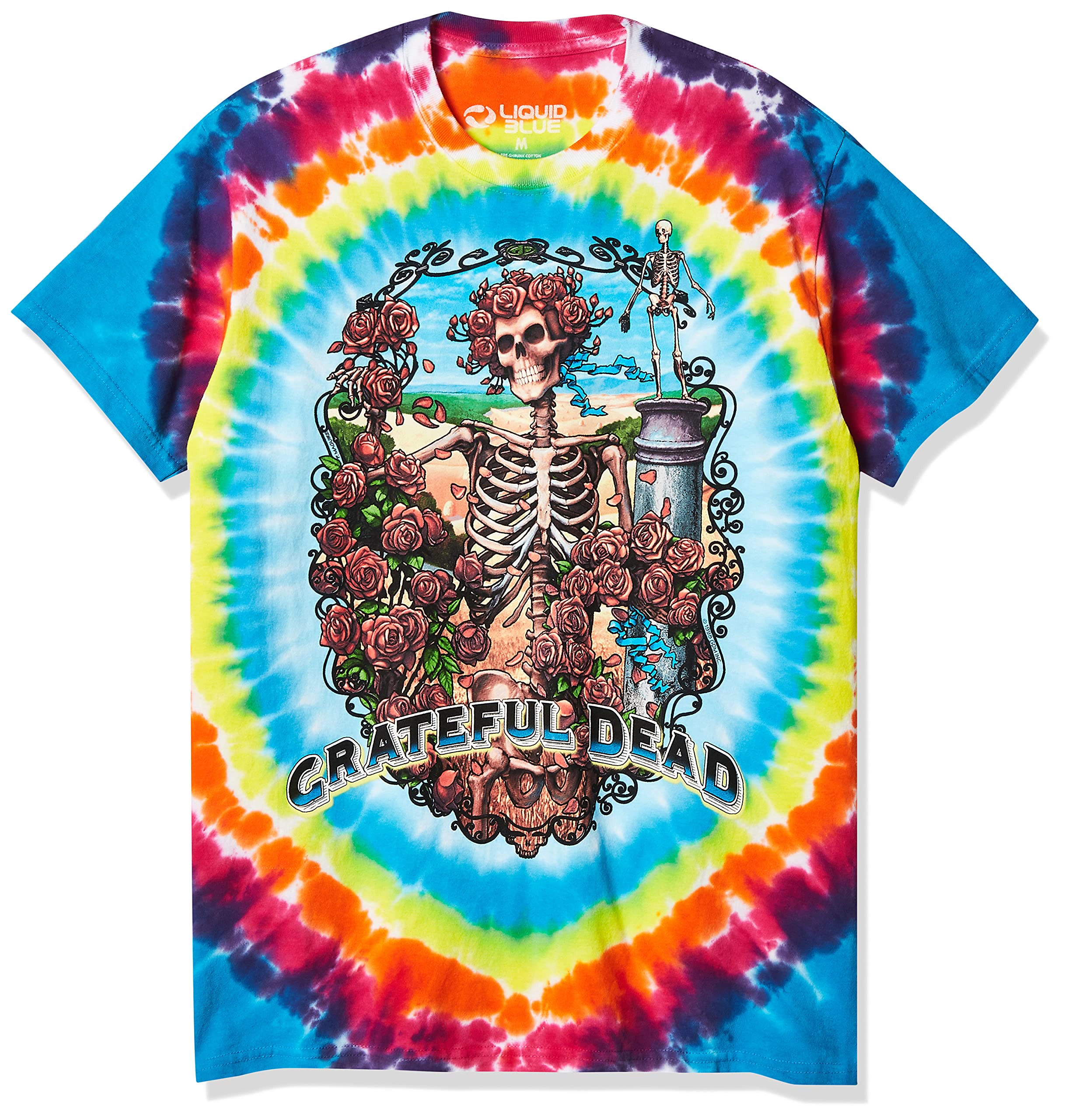 Liquid Blue Mens Standard Grateful Dead Rainbow Bertha Tie Dye Short Sleeve T-Shirt, Multi, 2XL