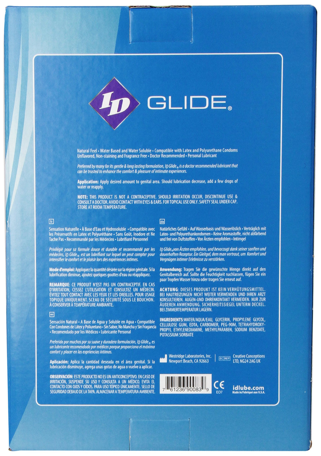Id Glide 64 Fl Oz Water Based Personal Lubricant Hypoallergenic Lube For Men Women And Couples, Liquid Glide Natural Feel For Pl