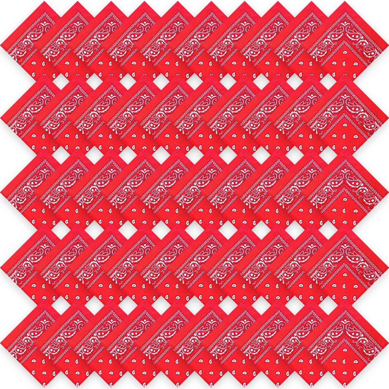 50 Pcs Bandanas Paisley Cowboy Polyester Bandanas Bulk Multi Purpose Headband for Men Women Party Costume (Red)
