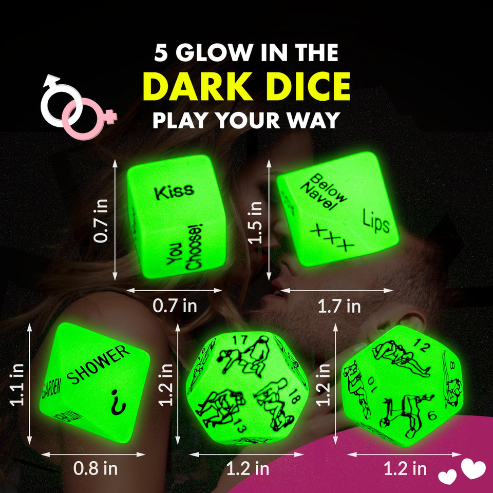 Andaz Press 5 Sex Dice, Glow in The Dark Sex Game, Valentine's Day Gift of Sex Toys for Couples, Adult Sex Games for Couples, Fu