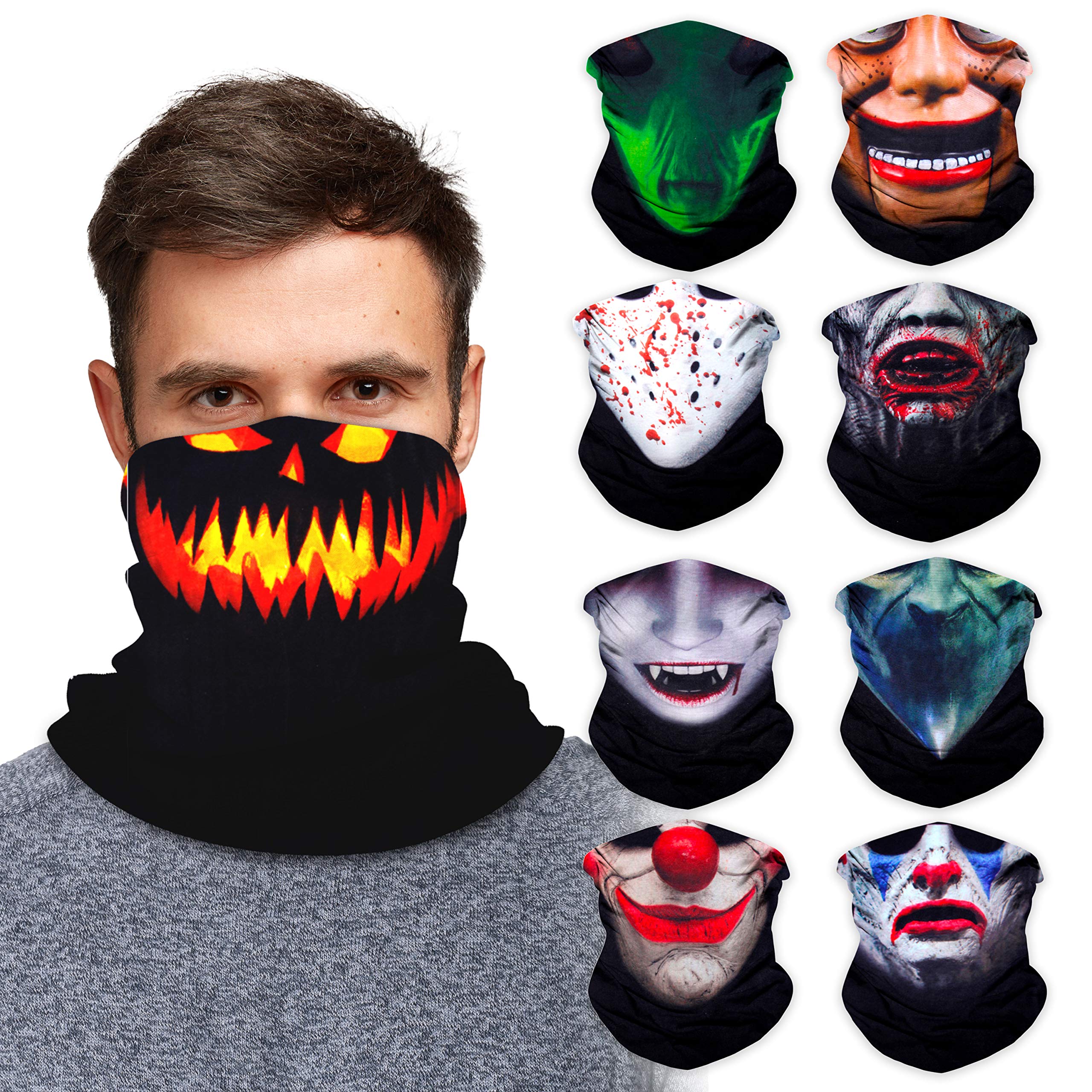Halloween Monster Neck Gaiter Face Mask Bandana (9 Pack) - Neck Gators Face Coverings for Men & Women for Halloween