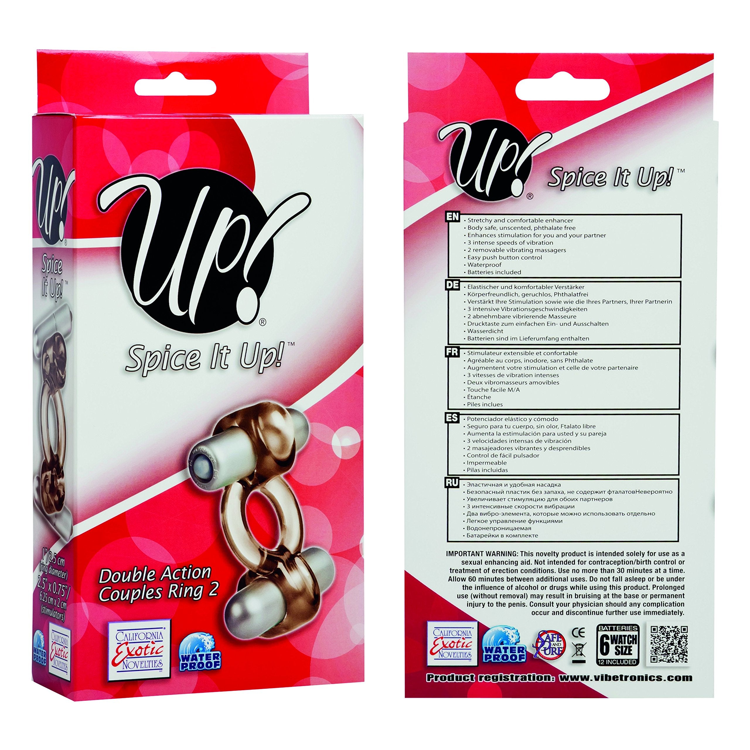California Exotic Novelties Up Spice It Up Double Action Couples Ring 2, Gray