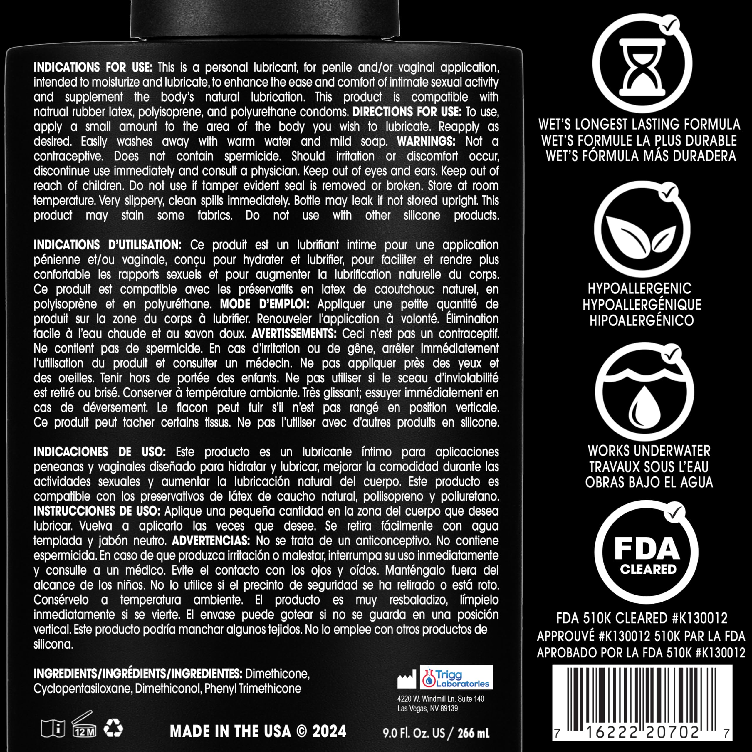 Wet Platinum Silicone Based Lube 9 Oz Bottle Ultra Long Lasting Premium Personal Luxury Lubricant Men Women & Couples Condom Compatible Water Resistant Non Sticky Hypoallergenic Paraben Free