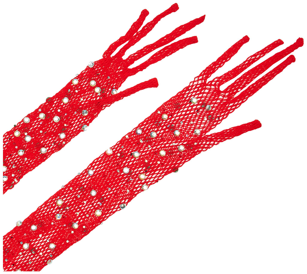 Rhinestone Fishnet Opera Lengt - O/S / Red
