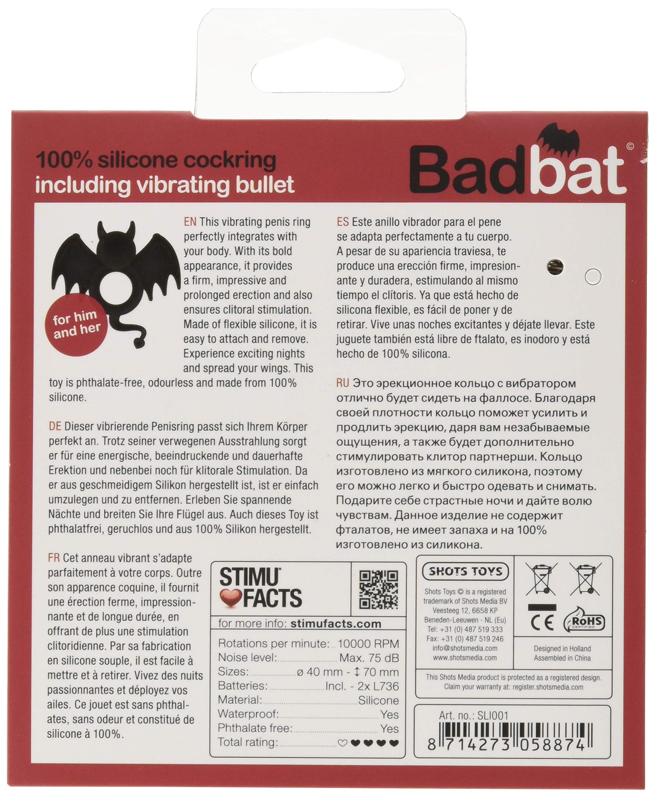Shot Toys Badbat Silicone Cock Ring, Black